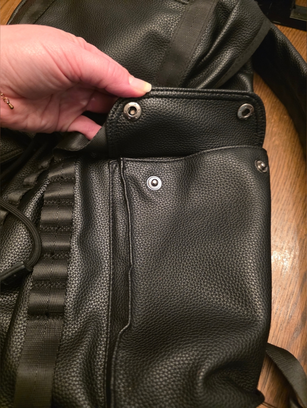 Bugatti Black Pebbled Faux Leather Drawstring Laptop Backpack - Picture 7 of 13
